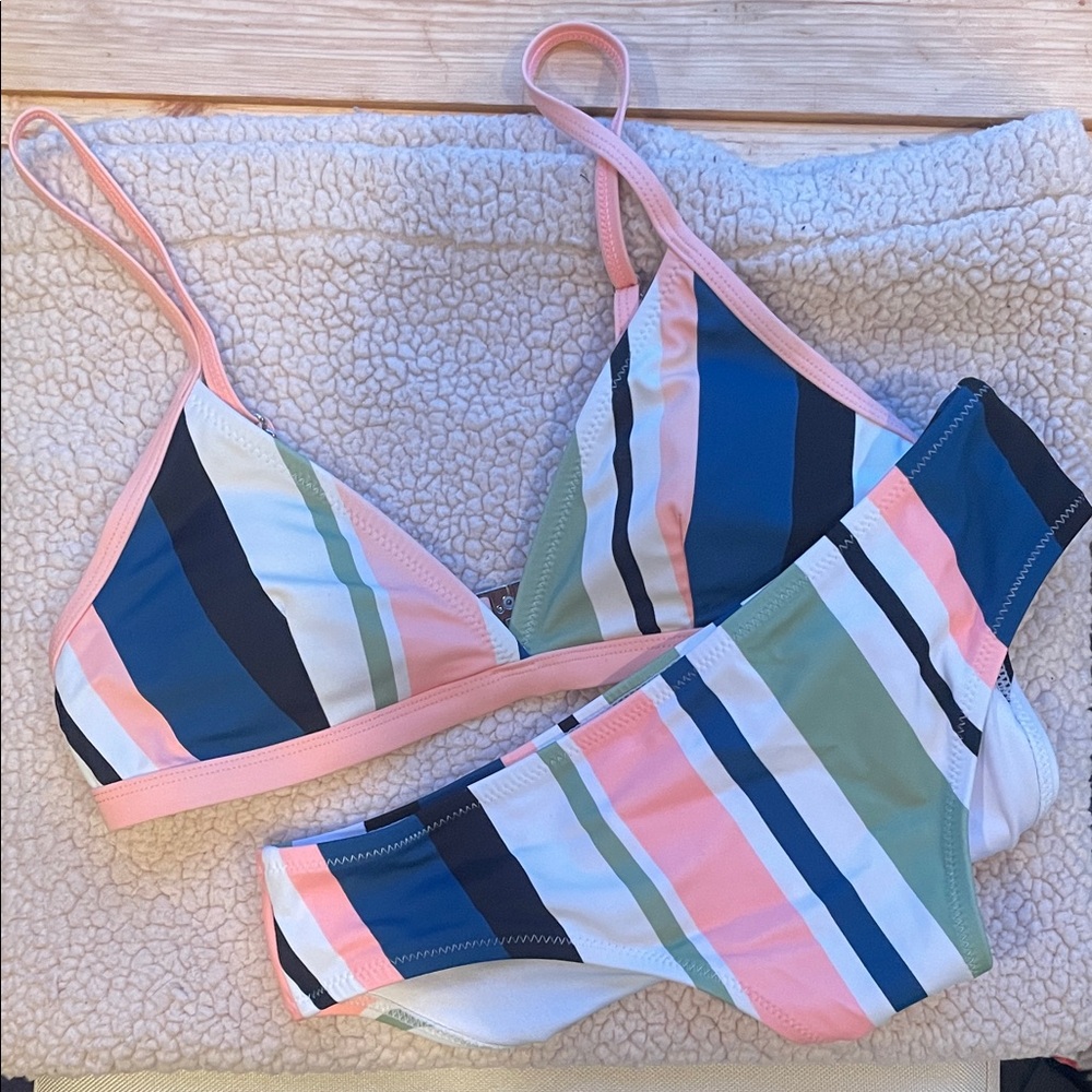 Striped Bikini Set with Pink Trim